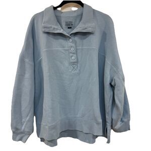 American Eagle Big Hug Henley Oversized Knit Pullover Sweatshirt Blue XL Cozy